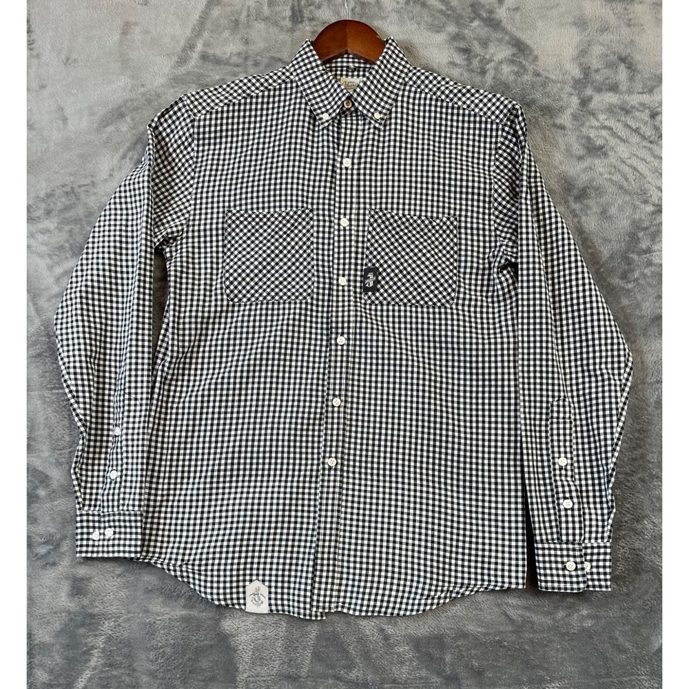 Jiberish Denver Co. Button Down Shirt Mens Medium Black  Gingham Check Cotton